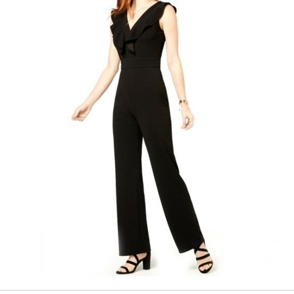 Bar III Sleeveless Jumpsuit Sz 8 Ruffle Shoulder 481 - Picture 1 of 7